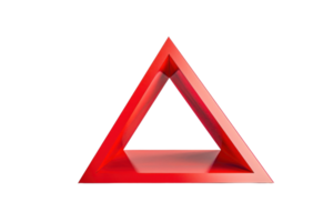 Bright red three-dimensional triangle with an empty center, representing a modern geometric abstract design element on a transparent background. png