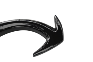 Close-up image of a sleek, black, curved arrow pointing right on a transparent background. perfect for web design and graphic projects. png