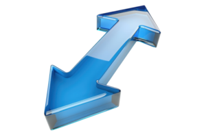 3D blue arrow pointing in two directions, symbolizing growth and decline, concept for progress, decision making, or change. png