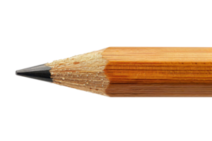 Close-up image of a sharpened pencil tip, highlighting the wood and graphite. Ideal for educational, art, and writing-themed projects. png