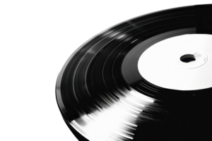 Close-up of a classic vinyl record with a blank label, showcasing grooves and details, perfect for music and vintage media themes. png