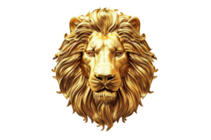 Digital rendering of a majestic golden lion head symbolizing strength, courage, and leadership. Perfect for design and decorative purposes. png