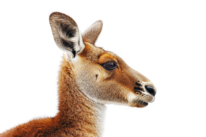 Close-up profile of a kangaroo with transparent background. highlighting its facial features and fur details, perfect for wildlife photography. png