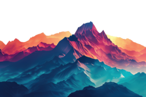 Digital art of a mountainous landscape with vibrant sunset colors blending into the peaks and valleys. png