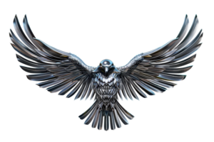 High-resolution metallic raven illustration with outstretched wings, symbolizing strength and freedom, perfect for artistic design projects. png