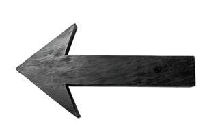 Black wooden arrow pointing left isolated on transparent background. ideal for direction, navigation, and indication concepts. png