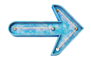 Blue neon arrow sign isolated on transparent background. Retro neon light sign in the shape of an arrow pointing to the right. png