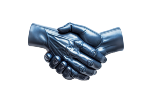 Metallic handshake representing futuristic collaboration and technology in business and teamwork with a modern touch. png