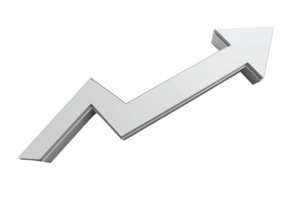 A sleek white 3D arrow symbolizing growth or progress, isolated on a transparent background, ideal for business and financial presentations. png