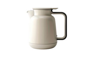 Minimalist beige thermal coffee carafe with handle isolated on transparent background. perfect for home or office use. png