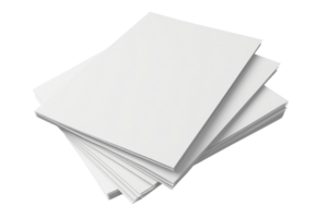 Stack of blank white paper sheets isolated on a transparent background. Perfect for office, printing, or crafting use. png