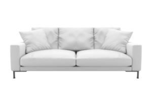 Elegant white sofa with soft cushions and sleek design, perfect for a modern living room setting. High-quality upholstery and comfortable seating. png