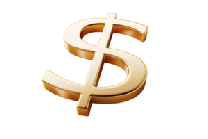 Gold dollar sign isolated on transparent background. represents wealth, finance, business, and money concepts for stock photo purposes. png