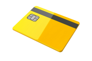 Yellow credit card with a chip and magnetic stripe, ideal for representing finance, banking, or payment concepts in a modern setting. png