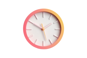 Minimalist wall clock with gradient pink and orange frame, isolated on transparent background. Simple and modern design for home or office decor. png