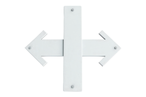 White signpost with double arrows pointing left and right, isolated on a transparent background. signifies direction and choice. png