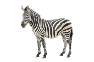A high-quality image of a zebra standing against a transparent background, highlighting its distinctive black and white stripes. png