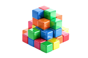 Colorful 3D arrangement of interlocking plastic cube blocks. Perfect for themes of education, creativity, and child development. png