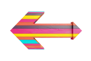 Vibrant striped arrow pointing left with colorful lines on a transparent background. Perfect for design, direction, or navigation concepts. png