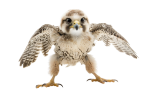 High-resolution image of a young falcon spreading its wings, isolated on transparent background. png
