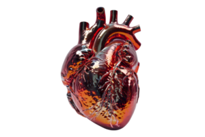 Realistic 3D rendering of a human heart with detailed anatomy, showcasing veins and arteries on a transparent background. png
