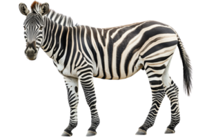 A solitary zebra stands in clear view, showcasing its distinctive black and white stripes against a transparent background. png