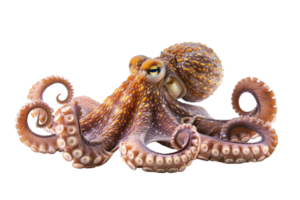 Close-up image of an octopus with intricate patterns and vibrant colors, showcasing the marine creature's unique beauty. png