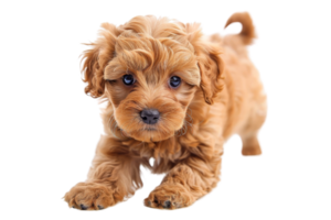Adorable fluffy puppy with curly fur and cute expression isolated on transparent background. perfect for pet and animal themes. png