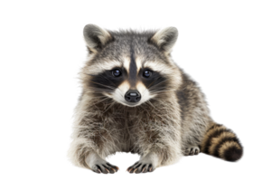 Adorable close-up of a curious raccoon with a detailed view of its fur and expressive eyes, perfect for wildlife and nature themes. png