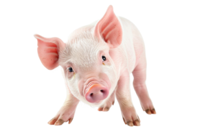 Adorable pink piglet with large ears and a curious expression, captured on a transparent background. showcasing its playful and cute nature. png