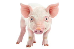 Adorable close-up image of a young piglet standing on transparent background. showcasing its pink skin and curious eyes. png