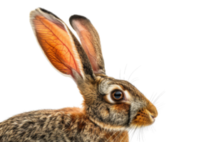 Close-up of a rabbit with detailed texture and vibrant colors, isolated on transparent background. Perfect for nature and wildlife-themed projects. png