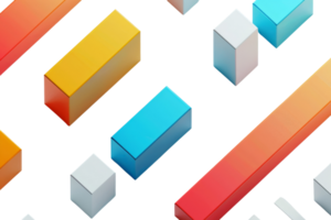 Colorful 3D abstract geometric shapes on a black background, showcasing vibrant rectangular prisms in an artistic arrangement. png