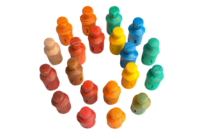 Colorful paint bottles arranged in a circular pattern, displaying a variety of vibrant hues for art, craft, and creativity. png