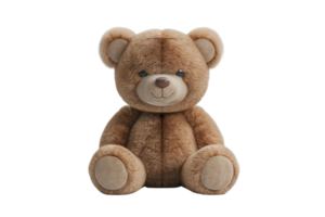 Cute, fluffy brown teddy bear sitting upright, perfect for children and collectors. High-resolution image isolated on transparent background. png