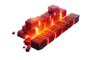Glowing hot lava cubes radiating intense heat, depicting a volcanic and geothermal energy concept. png