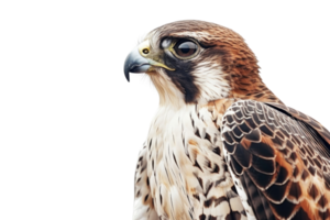 Detailed close up of a majestic bird of prey with sharp eyes and intricate feather patterns depicts the beauty and power of wildlife. png