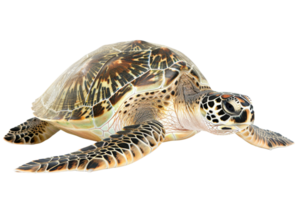 High-resolution image of a sea turtle, showcasing detailed patterns on its shell and flippers, isolated on a transparent background. png