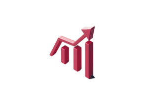 3D red bar chart with arrow showing growth trend, representing business success and financial increase. png