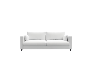 Modern white sofa with clean lines and plush cushions, perfect for contemporary living spaces, bringing a touch of elegance and comfort. png