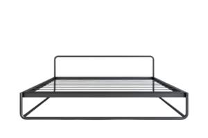 Minimalist metal bed frame with simple modern design, ideal for contemporary bedrooms and efficient use of space. png