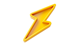 A 3D yellow lightning bolt icon on a transparent background, perfect for energy, power, and speed conceptual designs. png