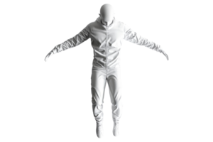 Futuristic white full-body suit with hood, isolated on a clean background, showcasing modern design and advanced material technology. png