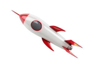 Cartoon red and white rocket ship on transparent background. symbolizing space exploration, technology, and innovation. png