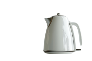 Modern white electric kettle isolated on a plain background. Ideal for kitchens and home appliances. Sleek and efficient design. png