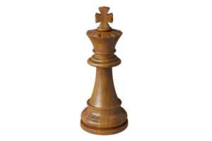 A close-up of a wooden chess king piece standing upright, showcasing intricate craftsmanship and design, isolated on a transparent background. png