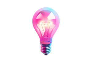 Glowing light bulb with vibrant colors, symbolizing creativity, innovation, and inspiration. Isolated on a transparent background. png