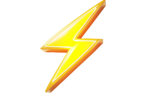 Bright yellow lightning bolt icon against a transparent background. symbolizing energy, power, and electricity. Perfect for graphic design and illustrations. png