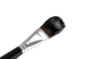 Close-up of a black and silver paintbrush with brown bristles, isolated on a transparent background. Perfect for art and DIY project themes. png