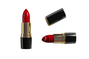 Three red lipsticks isolated on transparent background. Elegant cosmetics ideal for beauty articles, blog posts, and advertising materials. png